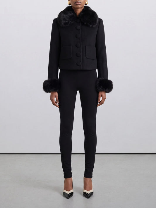 Self-portrait Short wool coat Black