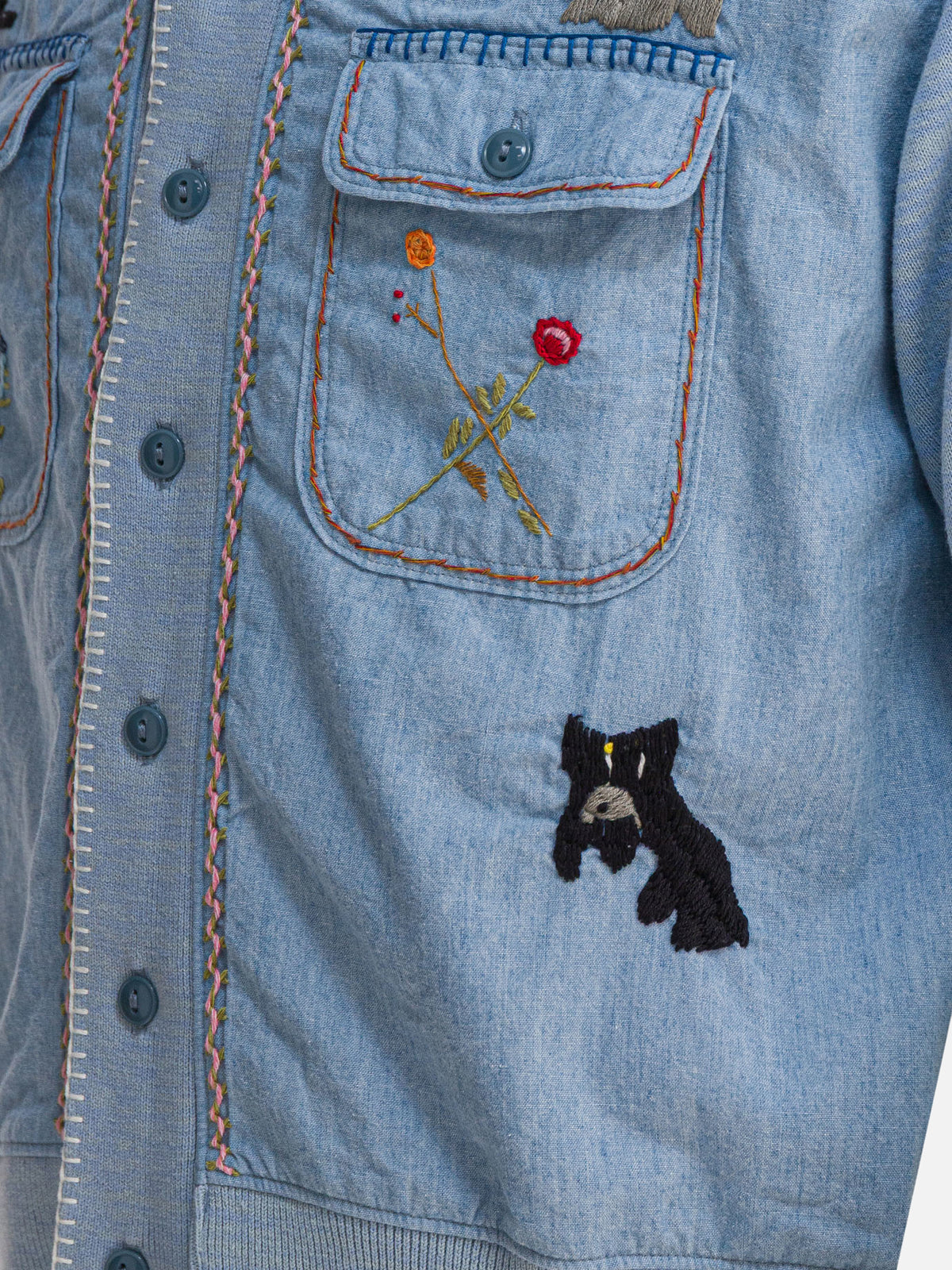 KAPITAL Knit and chambray shirt Light blue