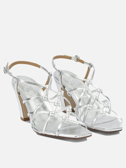 Sandali con tacco 100% laminated nappa leather - 100% cow leather Argento - Aeyde Donna | PLP | VIETTI Online Store | 2