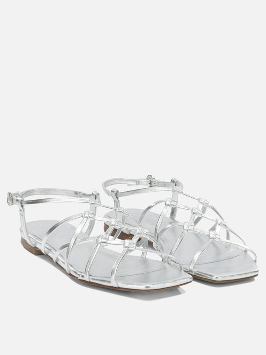 Flat sandals 100% laminated nappa leather - 100% cow leather Silver - Aeyde Women | PLP | VIETTI Online Store | 2