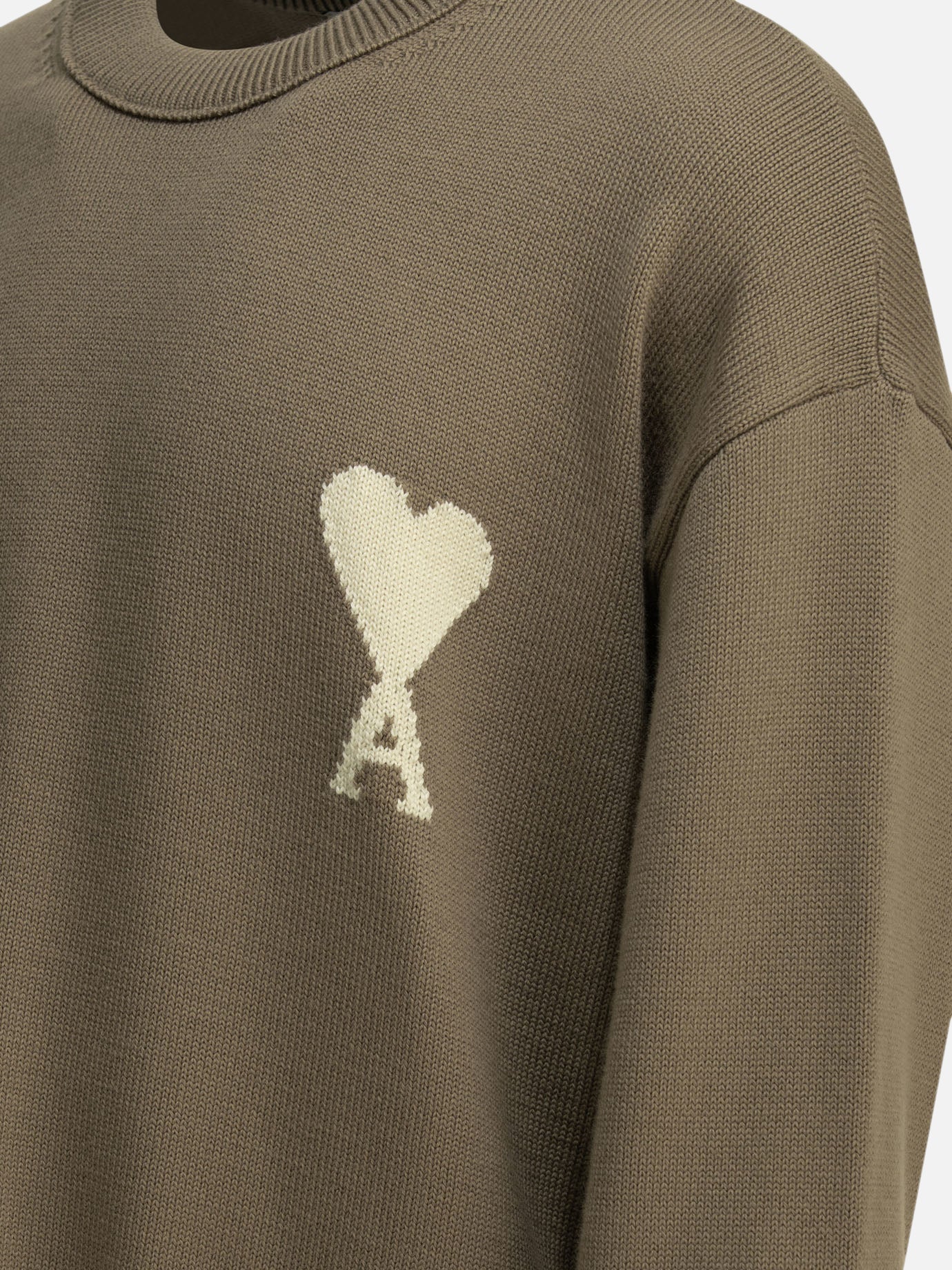 Ami Paris Wool-blend crew-neck sweater Beige