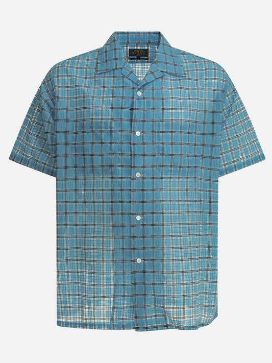 Beams Plus "Open Collar Nylon Airy Plaid" Casual Shirt Light blue