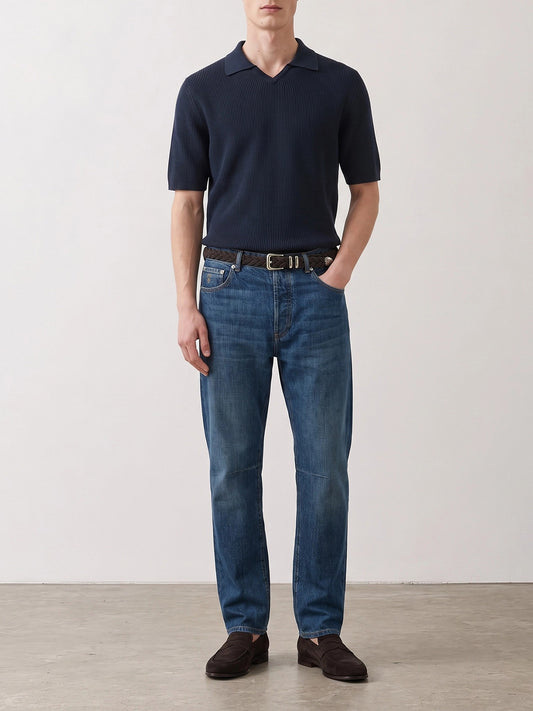 Polo senza bottoni Solid colour Blu - Brunello Cucinelli Uomo | PLP | VIETTI Online Store | 2