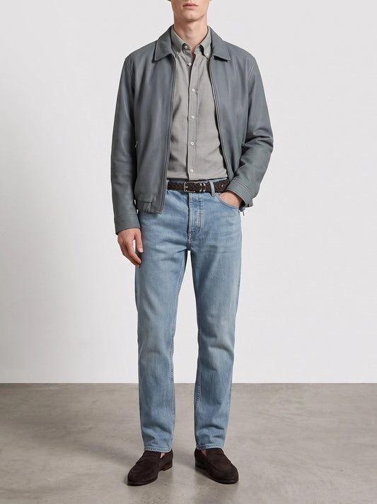 Leather jackets Solid colour Light blue - Brunello Cucinelli Men | PLP | VIETTI Online Store | 2
