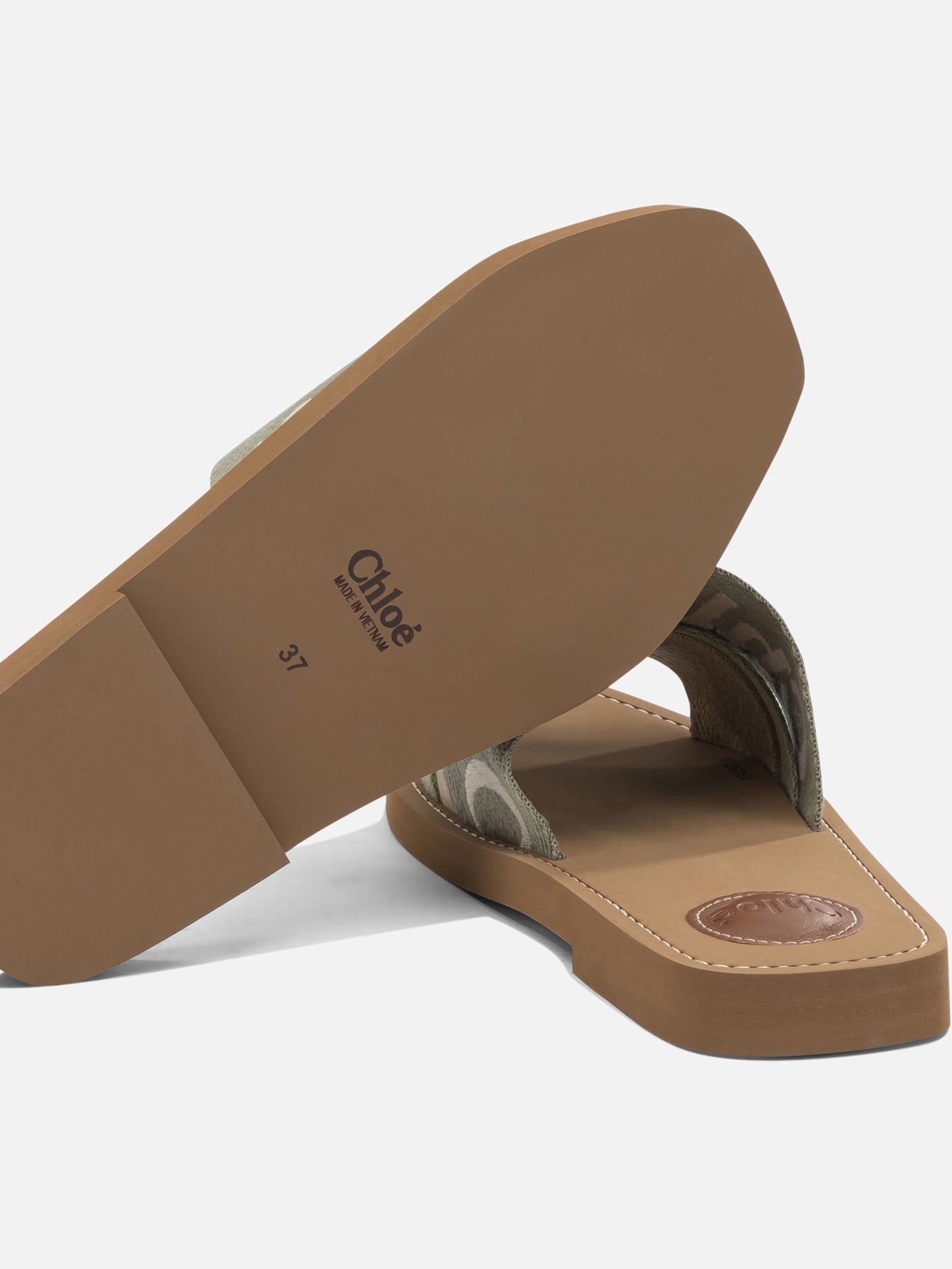 Flat sandals 90% linen 10% polyester - 100% ethylene vinyl acetate Green - Chloé Women | PDP | VIETTI Online Store | Zoom-Modal_5