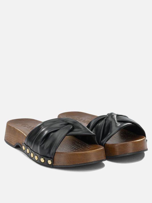 Slides 65% recycled leather 19% polyurethane 16% polyester Black - Ganni Women | PLP | VIETTI Online Store | 2