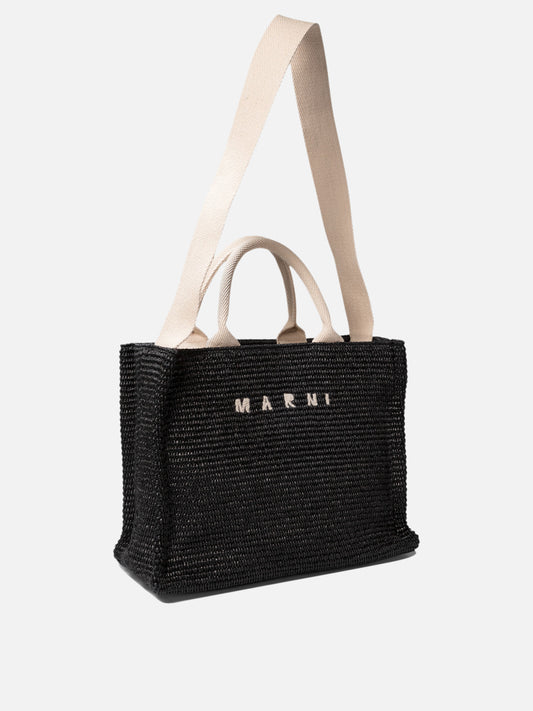 Medium bags 52% cotton 48% polyamide - Lining: 95% cotton 5% acrylic - Other fabric: 97% cotton 3% polyester - Other fabric: 100% calf leather Black - Marni Women | PDP | VIETTI Online Store | 2