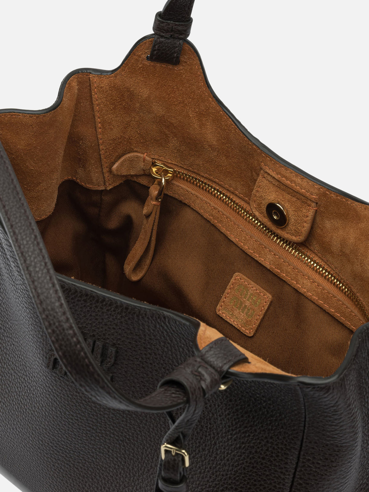 Miu Miu Leather shoulder bag with logo Brown