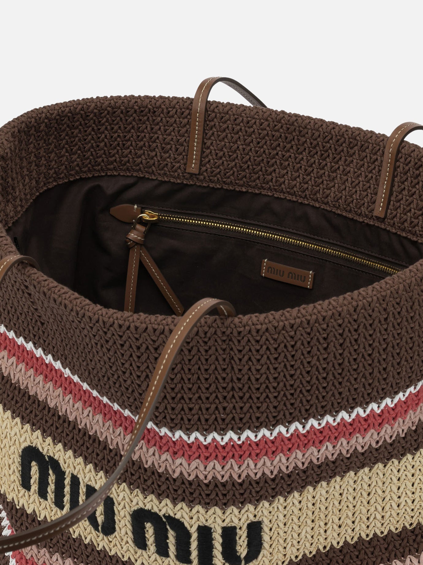 Large bags 100% cotton - Other fabric: 100% calf leather Brown - Miu Miu Women | PDP | VIETTI Online Store | Zoom-Modal_5
