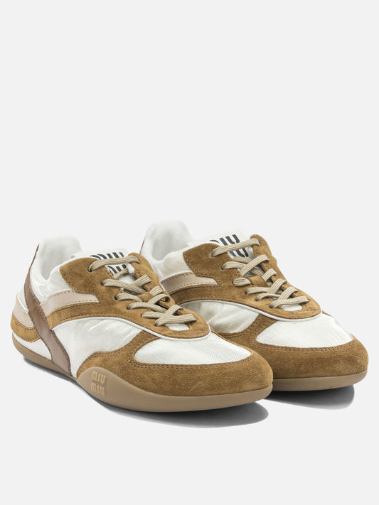 Low top sneakers 100% polyamide - 100% calf leather Beige - Miu Miu Women | PLP | VIETTI Online Store | 2