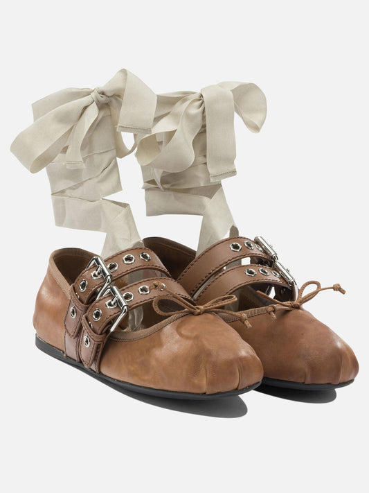Classic ballet flats 100% lamb leather - 100% calf leather Brown - Miu Miu Women | PLP | VIETTI Online Store | 2