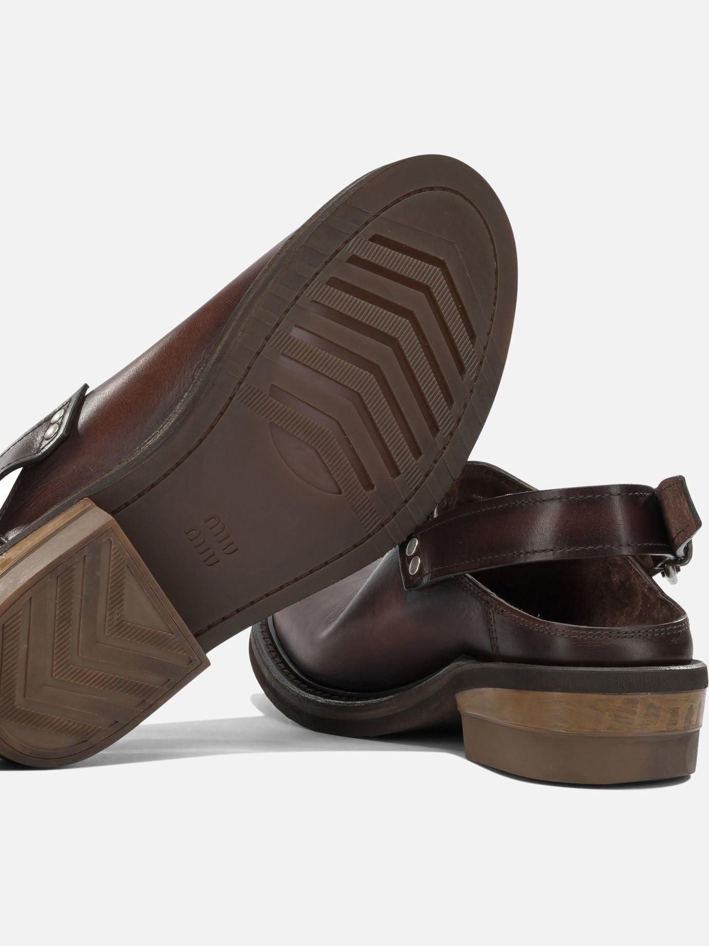 Flat sandals 100% calf leather - 50% leather 50% rubber Brown - Miu Miu Women | PDP | VIETTI Online Store | Zoom-Modal_5