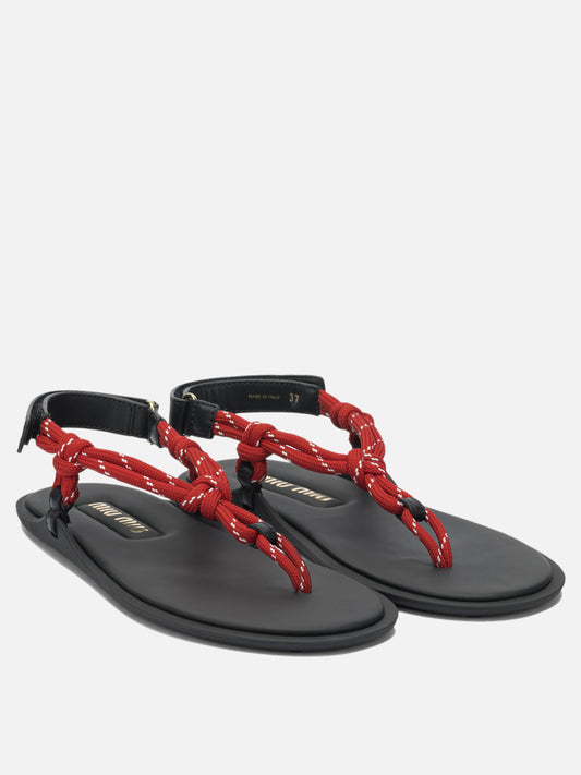 Flat sandals 100% polyester - 100% calf leather Red - Miu Miu Women | PLP | VIETTI Online Store | 2