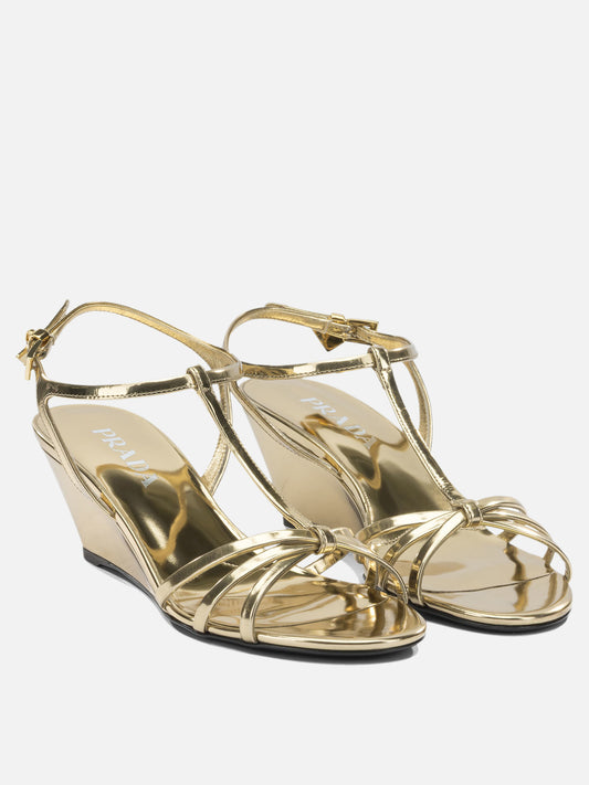 Heeled sandals 100% calf leather Gold - Prada Women | PLP | VIETTI Online Store | 2