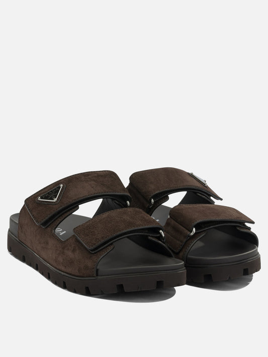Slides 100% suede - 100% rubber Brown - Prada Men | PLP | VIETTI Online Store | 2