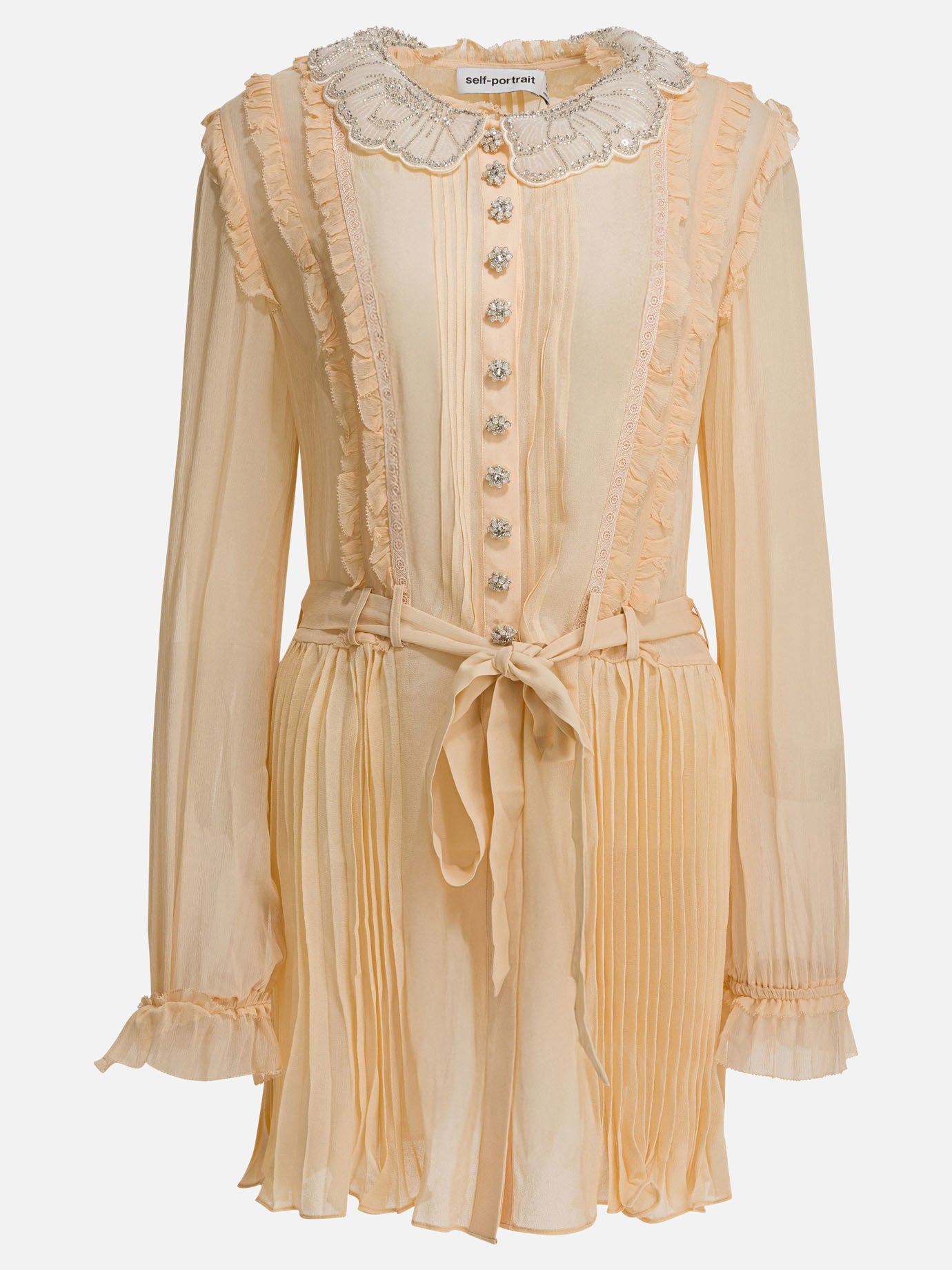 Self-portrait Pleated georgette dress Beige - Women | VIETTI Online Store Self-portrait Pleated georgette dress Beige - Women | VIETTI Online Store