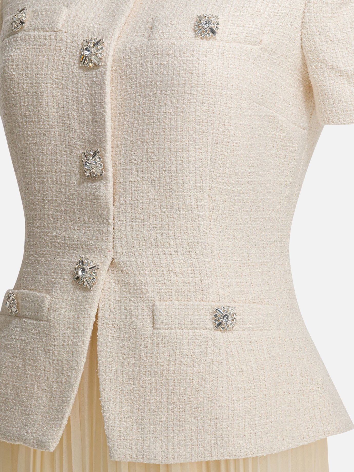 Self-portrait Boucle midi dress with pleated skirt White