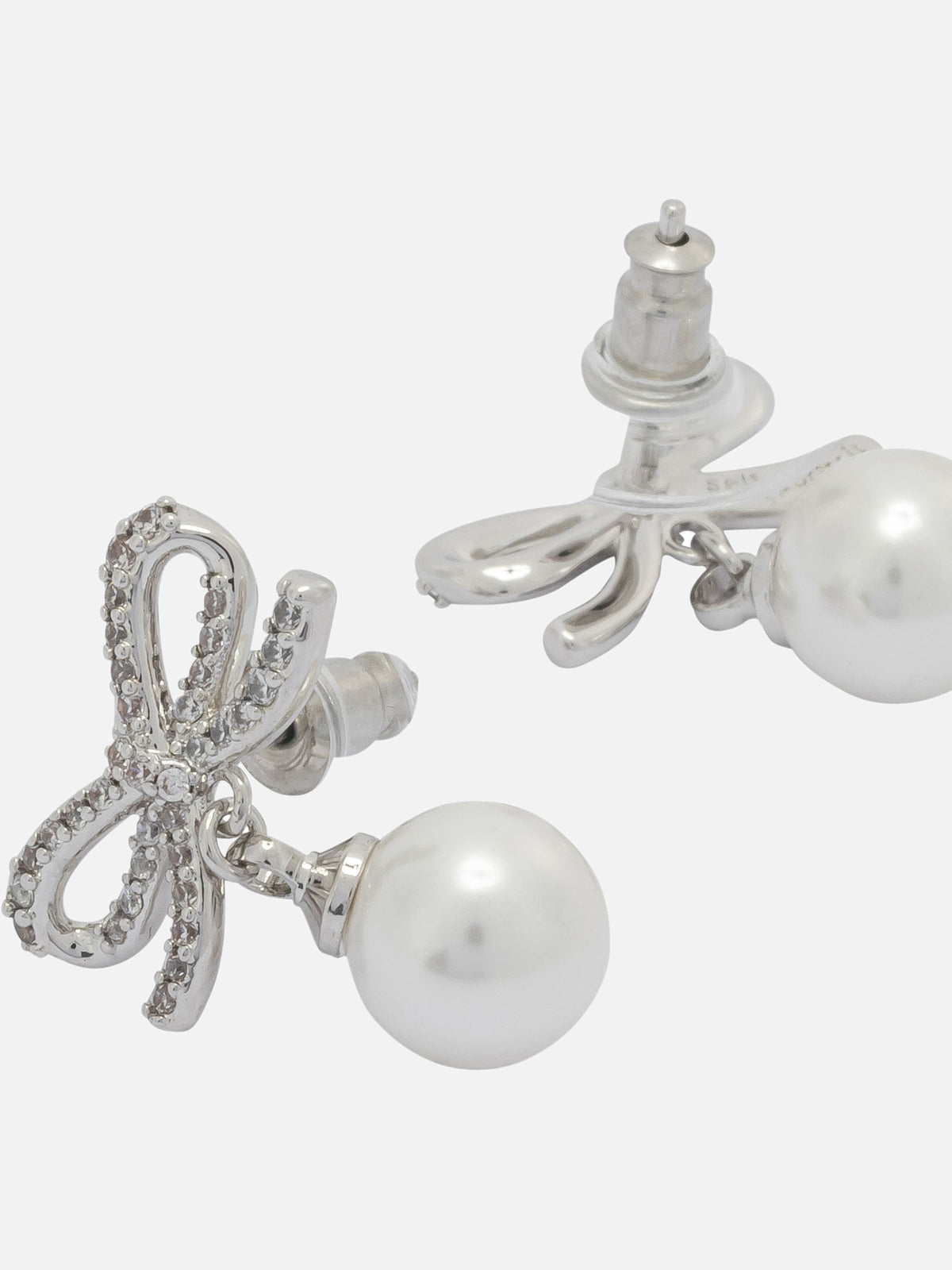 Self-portrait Earrings with bow and pearls Silver