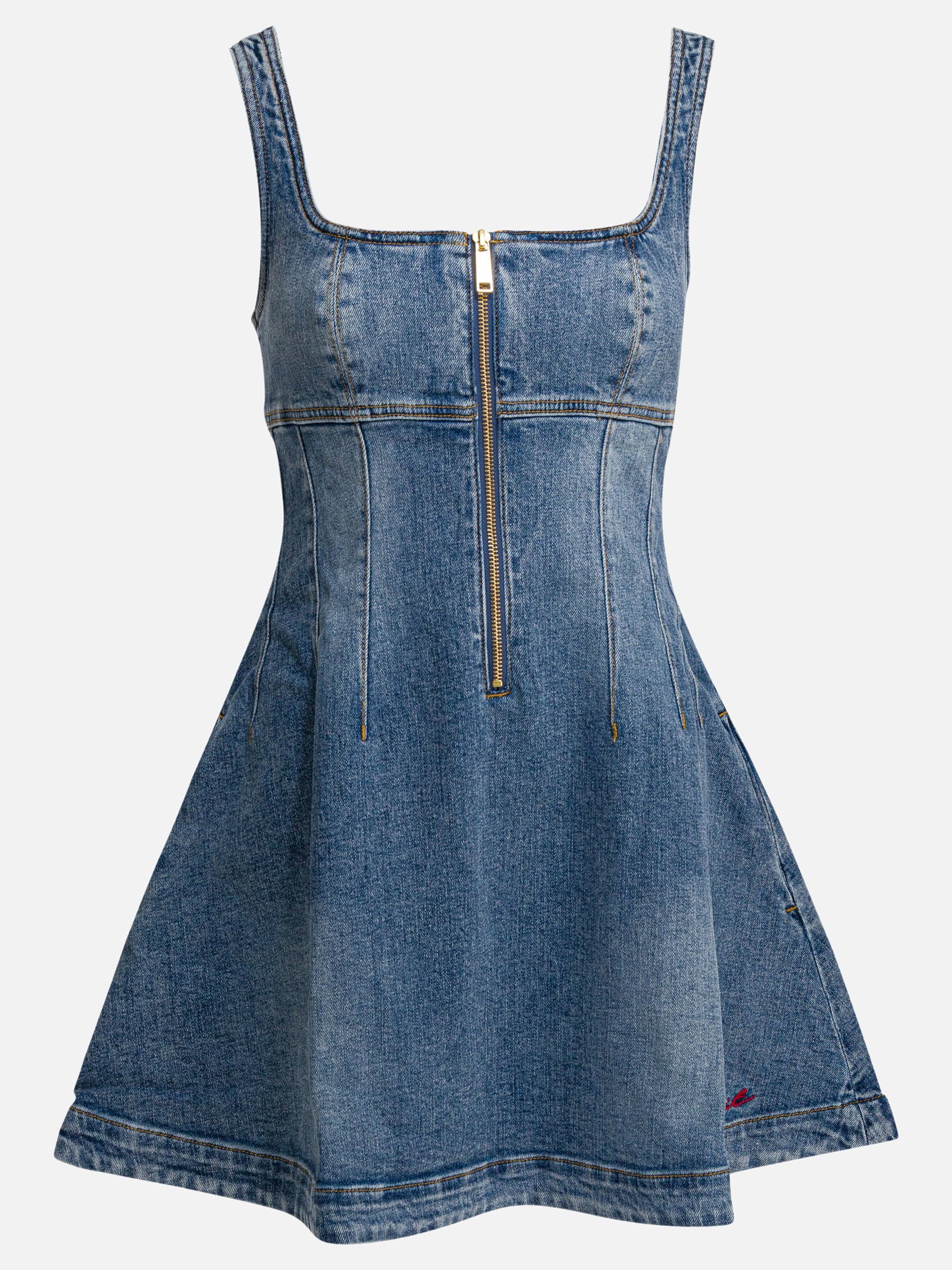 Self-portrait Denim flared dress Blue - Women