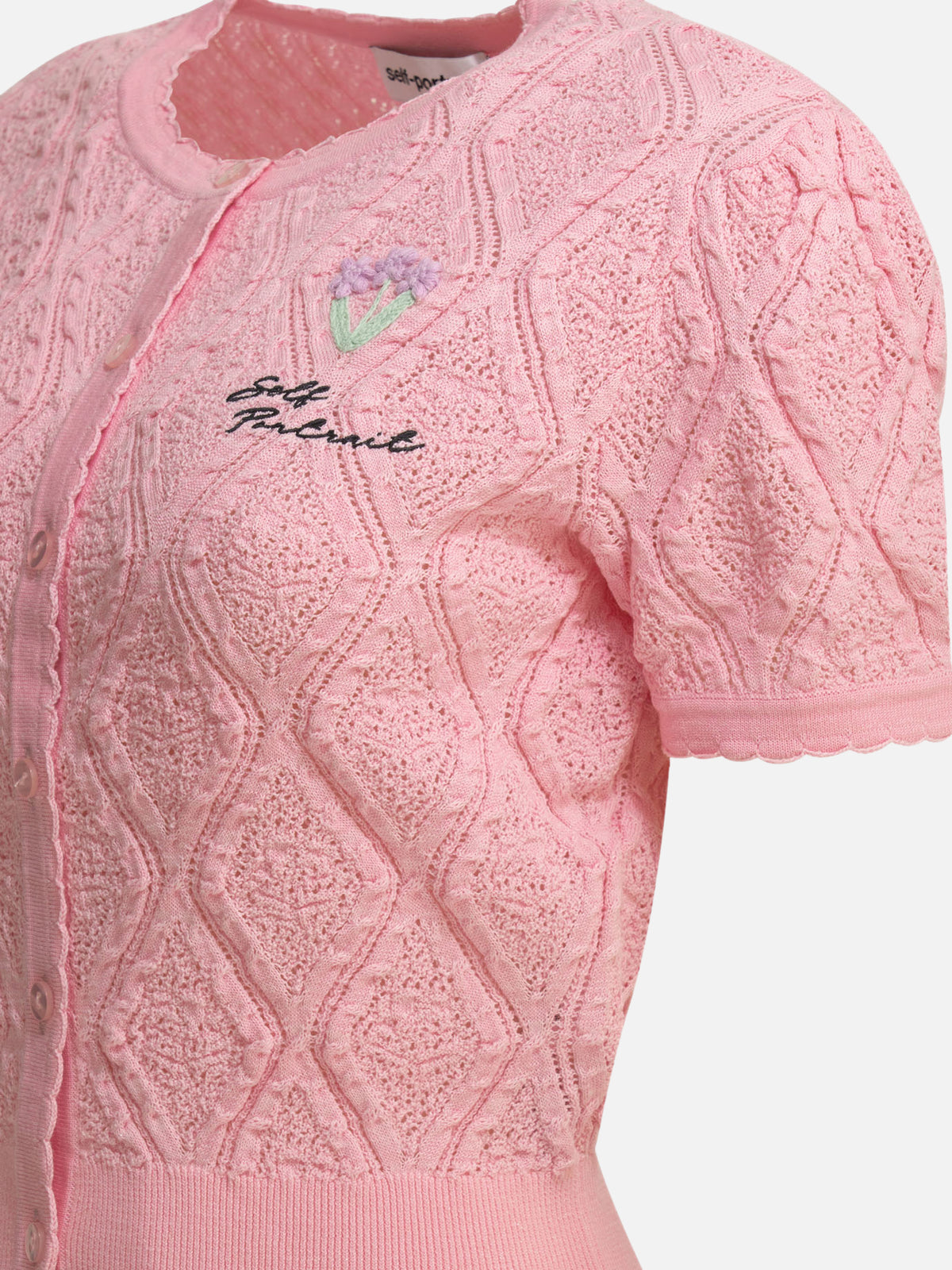 Self-portrait Woven knit cardigan Pink