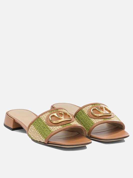 Slides 60% viscose 25% polypropylene 14% polyester 1% polyamide - 100% calf leather Beige - Valentino Garavani Donna | PLP | VIETTI Online Store | 2