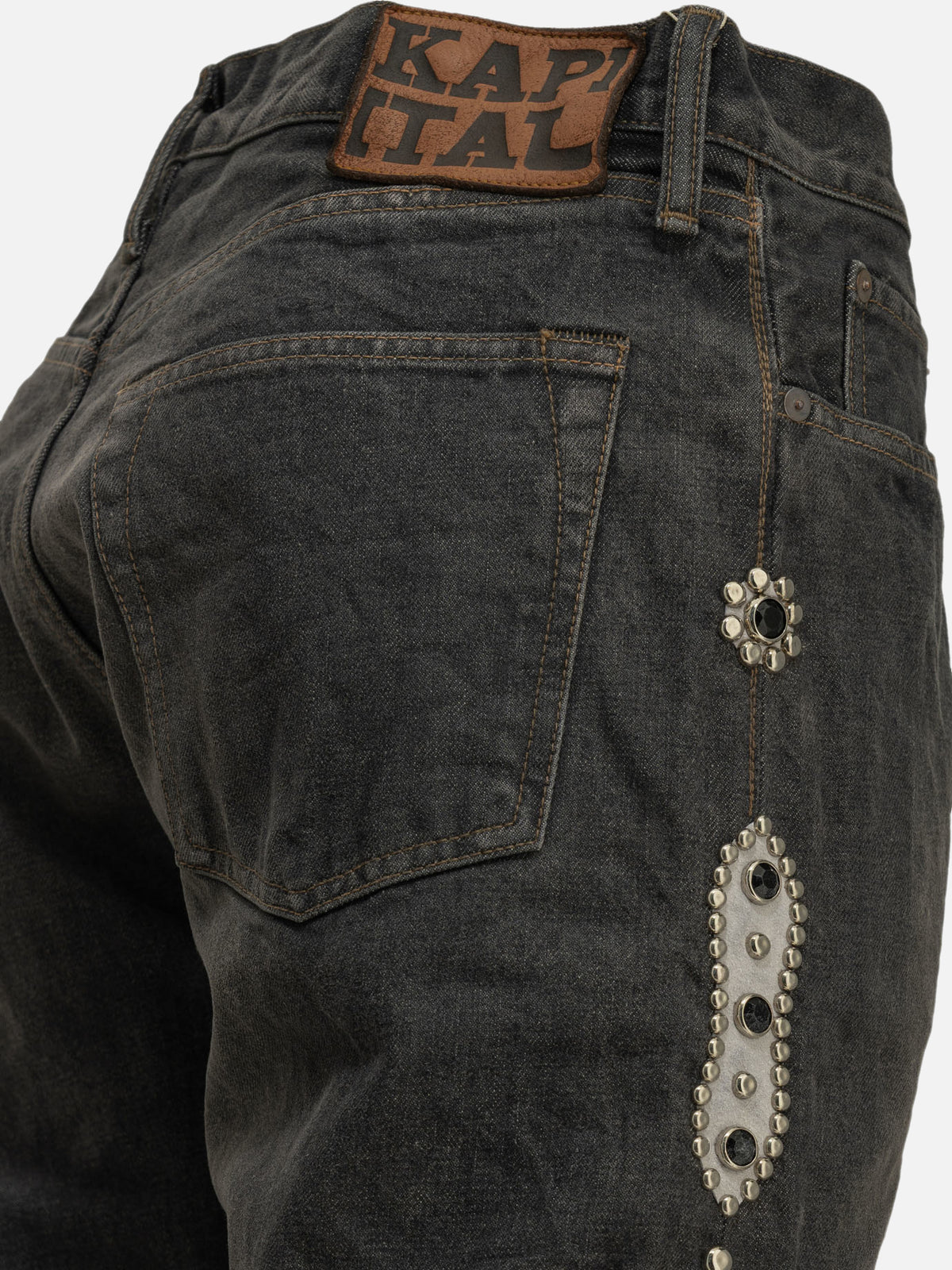 KAPITAL "5P Monkey Cisco Studs" Straight-Leg Jeans Black