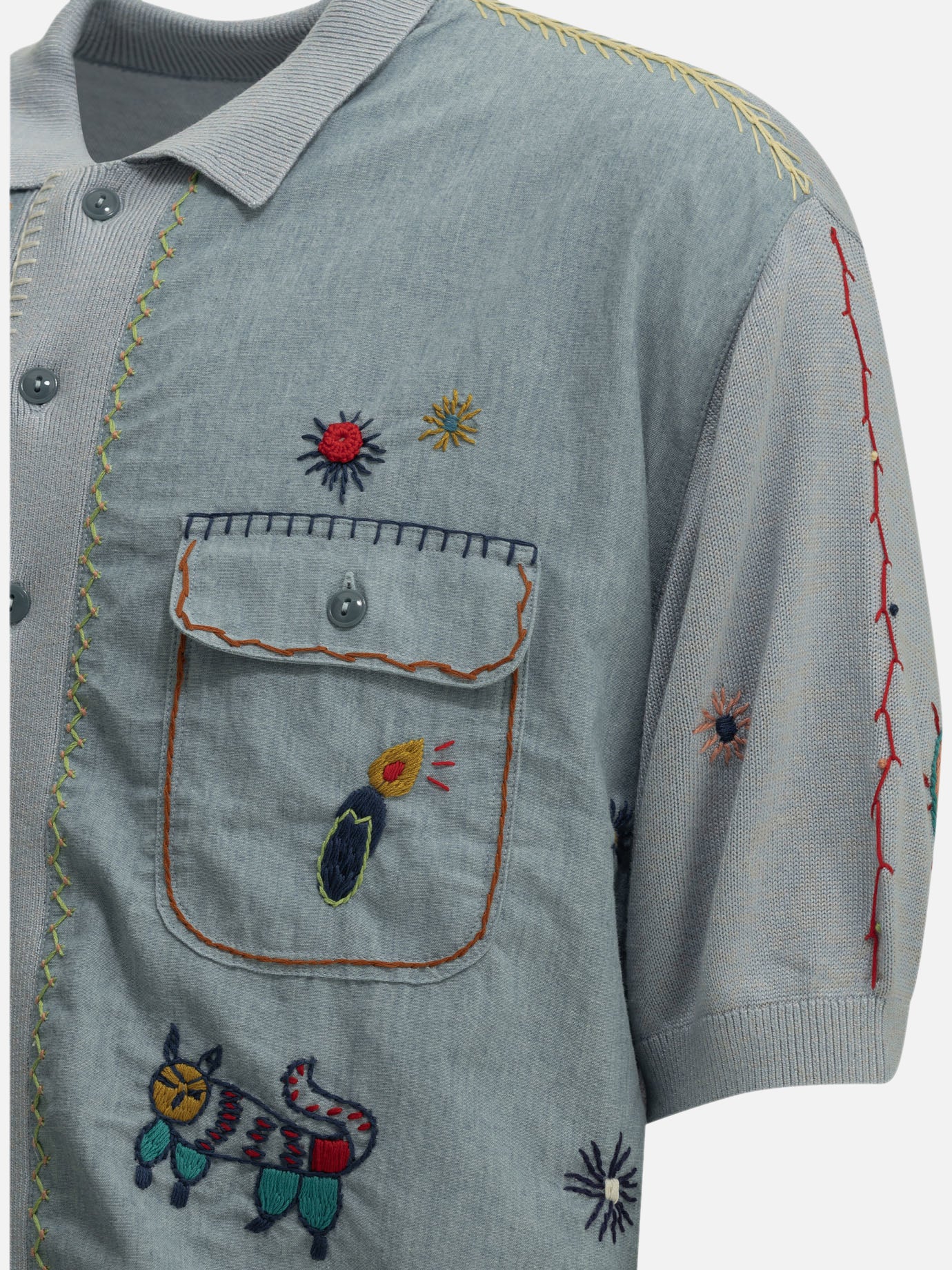 Polo shirts with buttons Textured knit Light blue - KAPITAL Men | PDP | VIETTI Online Store | Zoom-Modal_4