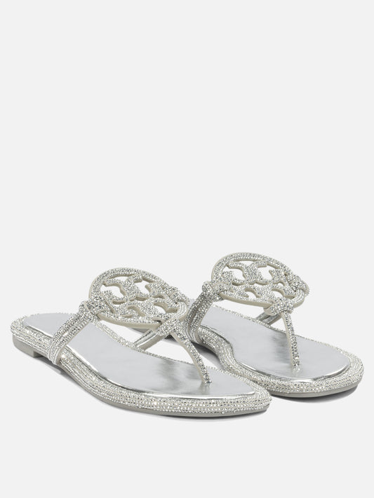 Tory Burch "Miller" Flat Sandals Silver