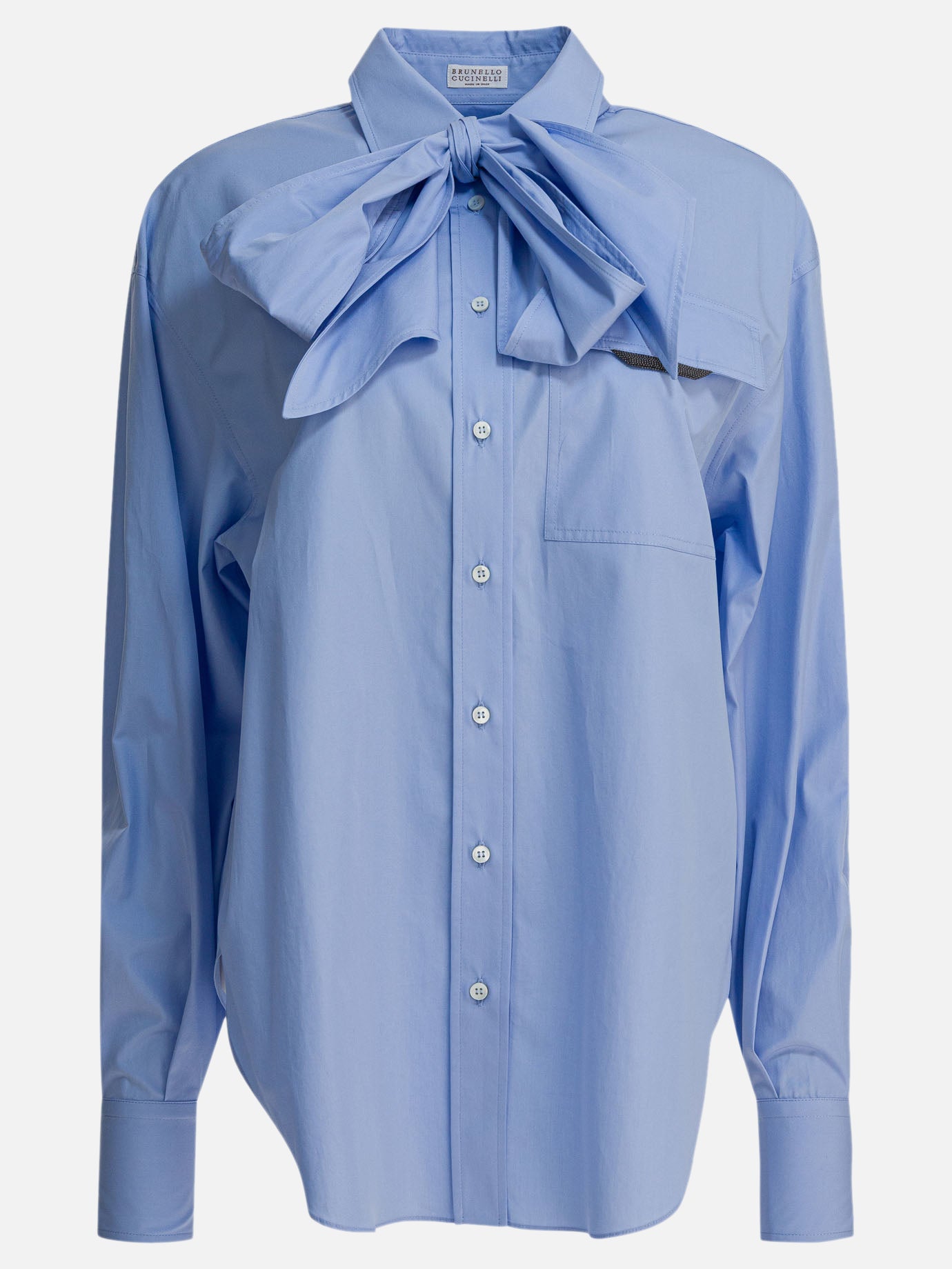 Brunello Cucinelli Collar shirt with bow Light blue - Women Brunello Cucinelli Collar shirt with bow Light blue - Women
