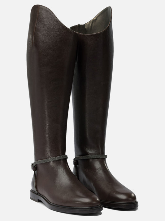 Knee-high 100% leather - 50% leather 50% rubber Brown - Brunello Cucinelli Women | PLP | VIETTI Online Store | 2