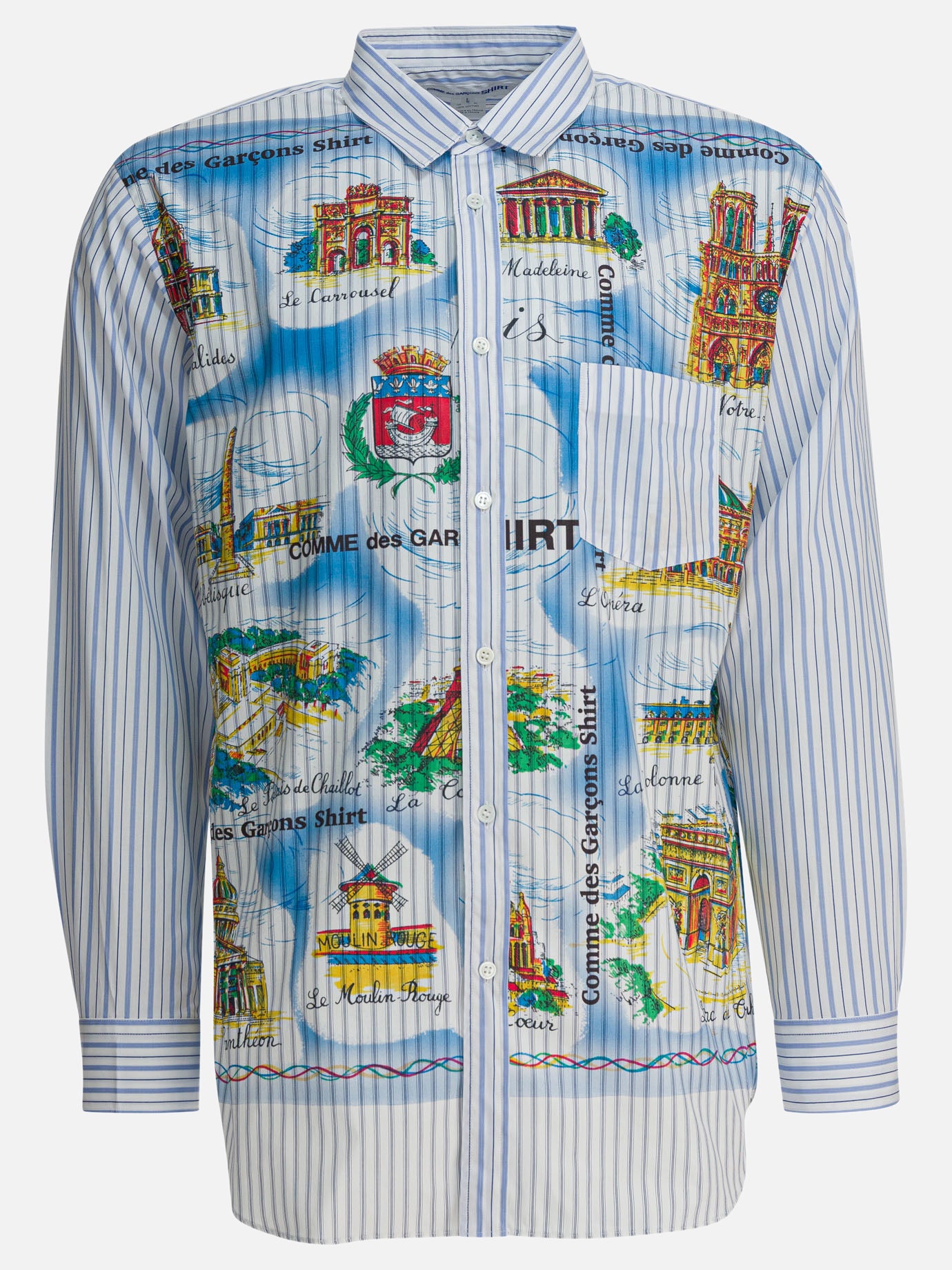 Comme Des Garçons Shirt Striped shirt with print Light blue - Men Comme Des Garçons Shirt Striped shirt with print Light blue - Men