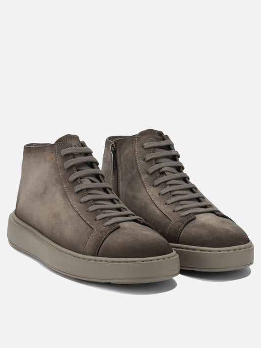 High top sneakers 100% suede - 100% rubber Beige - Santoni Men | PLP | VIETTI Online Store | 2