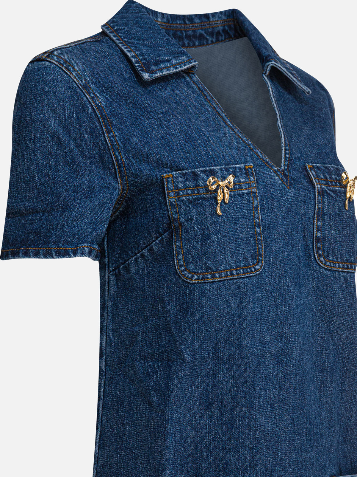 Self-portrait Denim dress with bow detail Blue