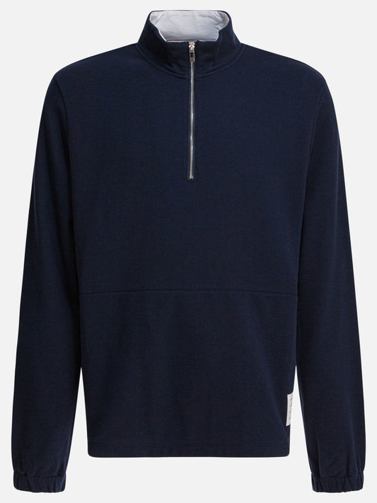 Thom Browne Sweatshirt with half zipper and logo Blue