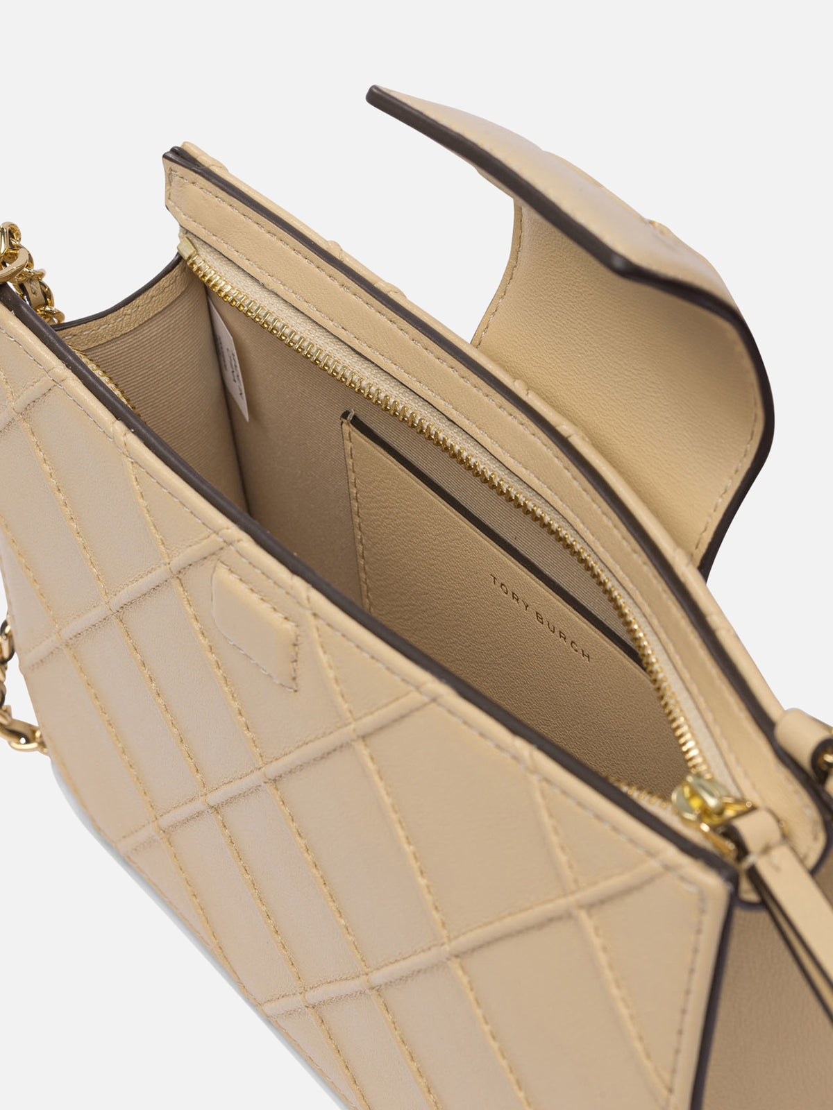 Tory Burch "Fleming" Chain Wallet Beige