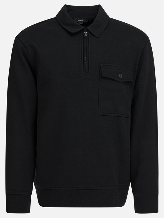 Vince Cotton blend zippered polo shirt Black