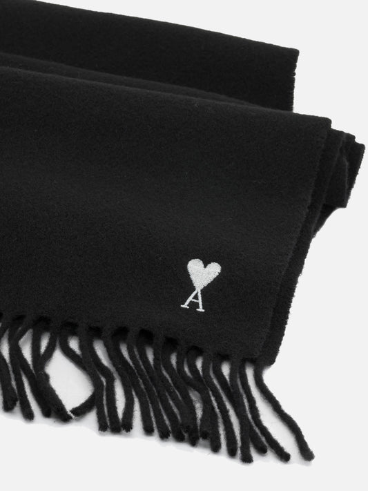 Ami Paris "Ami de Coeur" Fringed Scarf Black