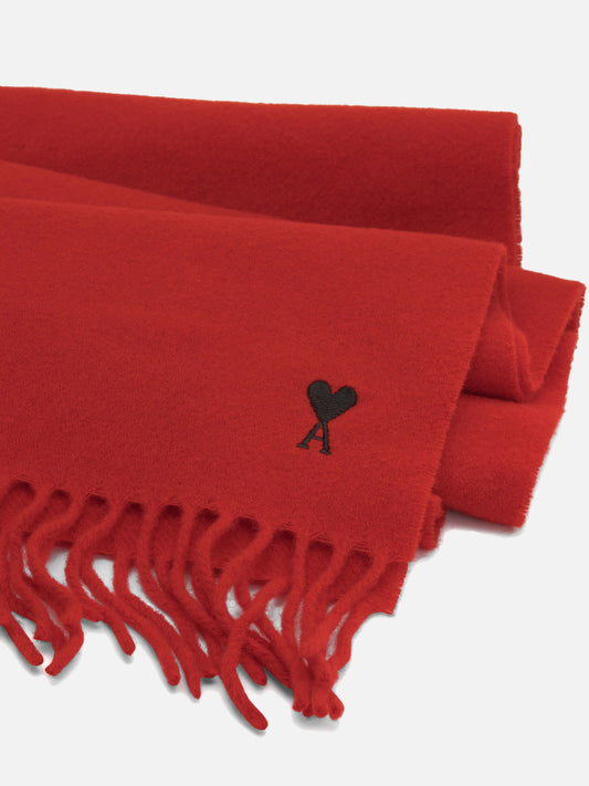 Ami Paris "Ami de Coeur" Fringed Scarf Red