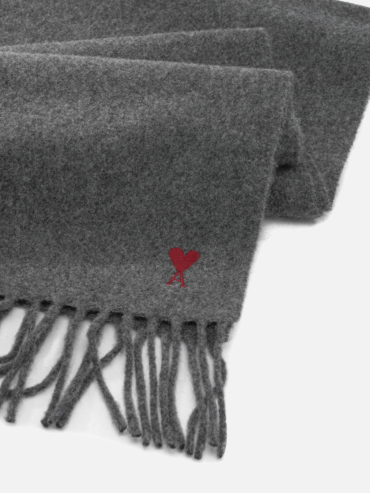 Ami Paris "Ami de Coeur" Fringed Scarf Grey