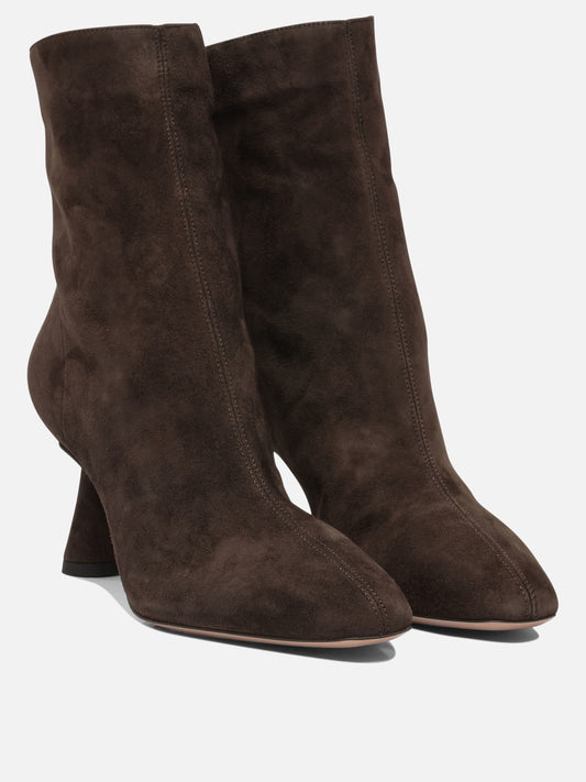 Aquazzura "Amore 75 mm" Ankle Boots with Zipper Brown
