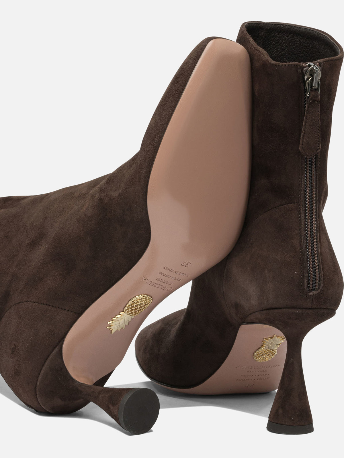 Aquazzura "Amore 75 mm" Ankle Boots with Zipper Brown