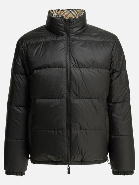 Burberry "Snowdon Check Reversible" Short Down Jacket Beige