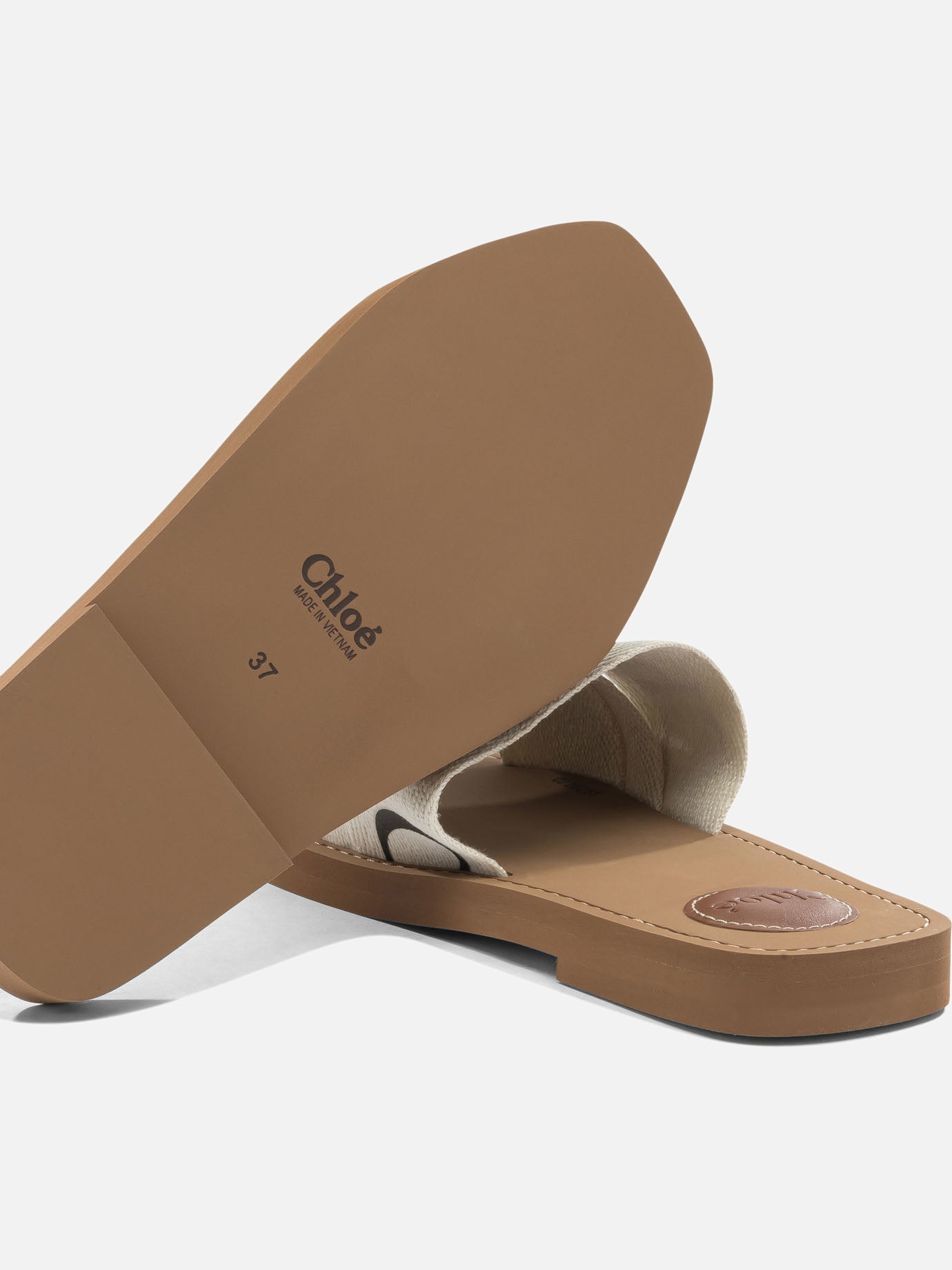 Slides 90% linen 10% polyester - 100% ethylene vinyl acetate White - Chloé Women | PDP | VIETTI Online Store | Zoom-Modal_5