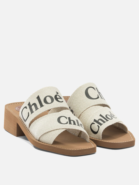 Heeled sandals 90% linen 10% polyester - 100% ethylene vinyl acetate White - Chloé Women | PLP | VIETTI Online Store | 2