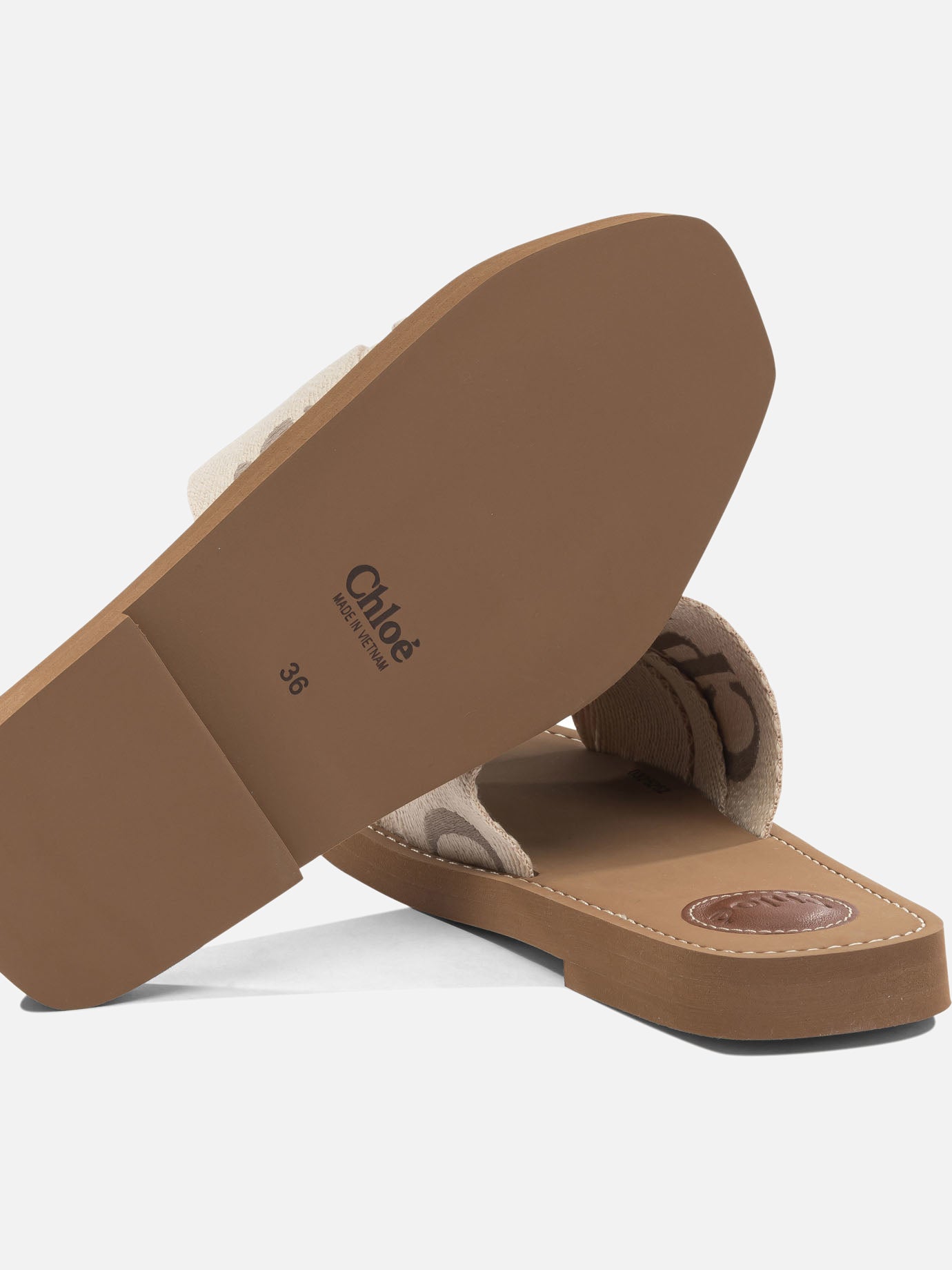 Slides 90% linen 10% polyester - 100% ethylene vinyl acetate Beige - Chloé Women | PDP | VIETTI Online Store | Zoom-Modal_5