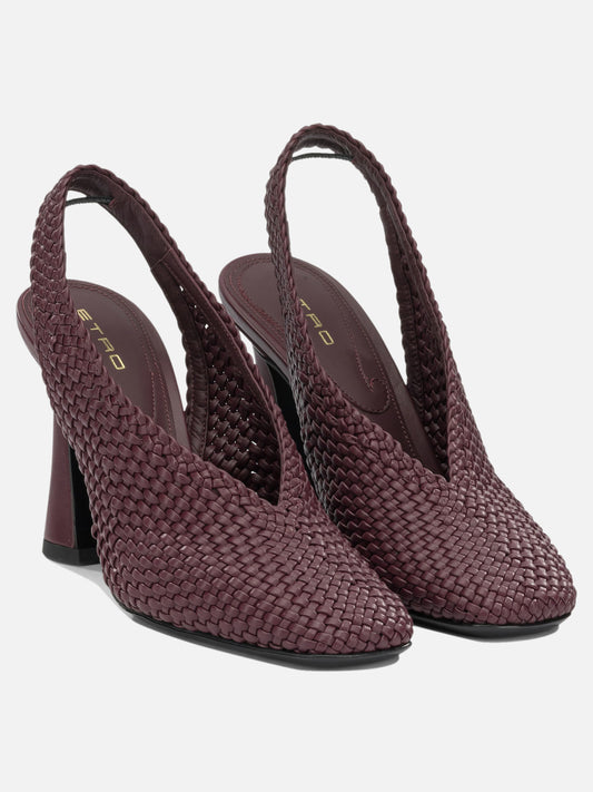 Etro 90MM Woven Slingbacks Bordeaux