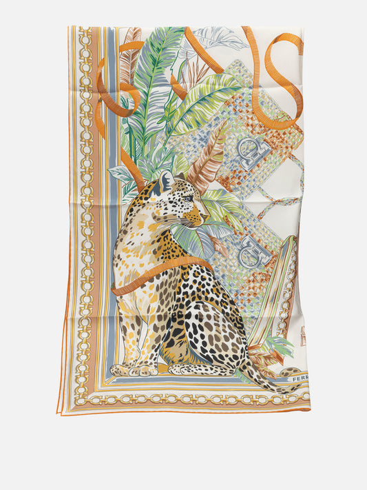 Ferragamo "Feline" Silk Scarf Orange