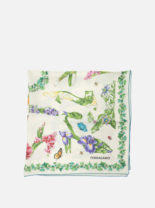 Ferragamo "Eden Shoes" silk scarf White