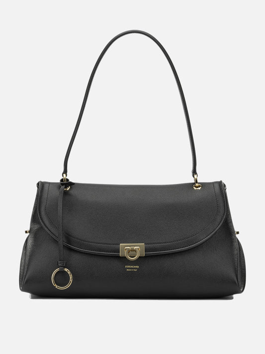 Ferragamo Medium "Gancini" Shoulder Bag Black
