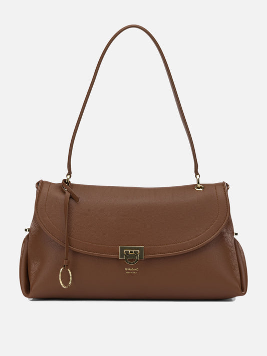 Ferragamo Medium "Gancini" Shoulder Bag Brown